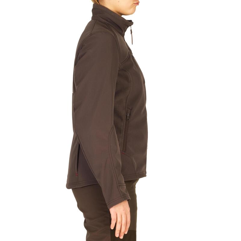 VESTE SOFTSHELL CHASSE FEMME CHAUDE DÉPERLANTE MARRON 500