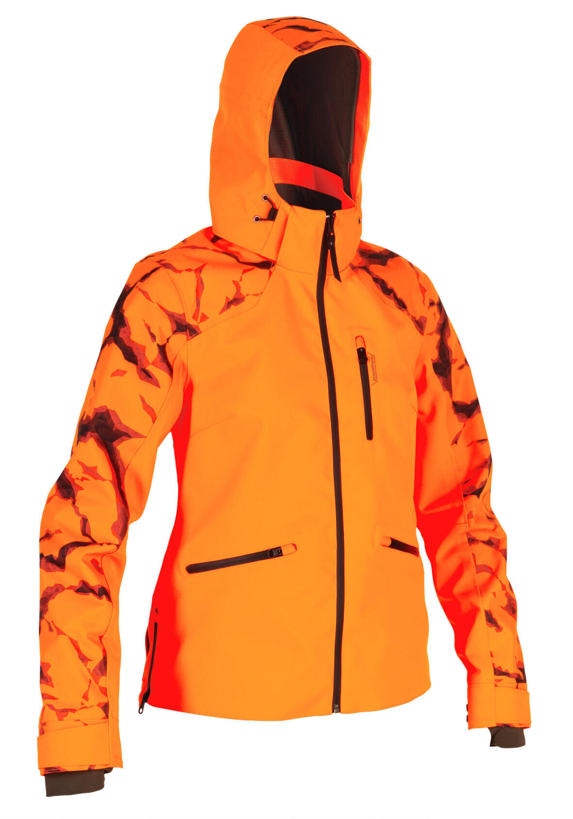 Neonjacke, wasserdicht aus zertifiziertem EPI und sehr strapazierfähig, mit seitlichen Öffnungen für hohe Bewegungsfreiheit und einfachen Zugriff auf den Dolch, für die aktive Jagd auf größeres Wild.