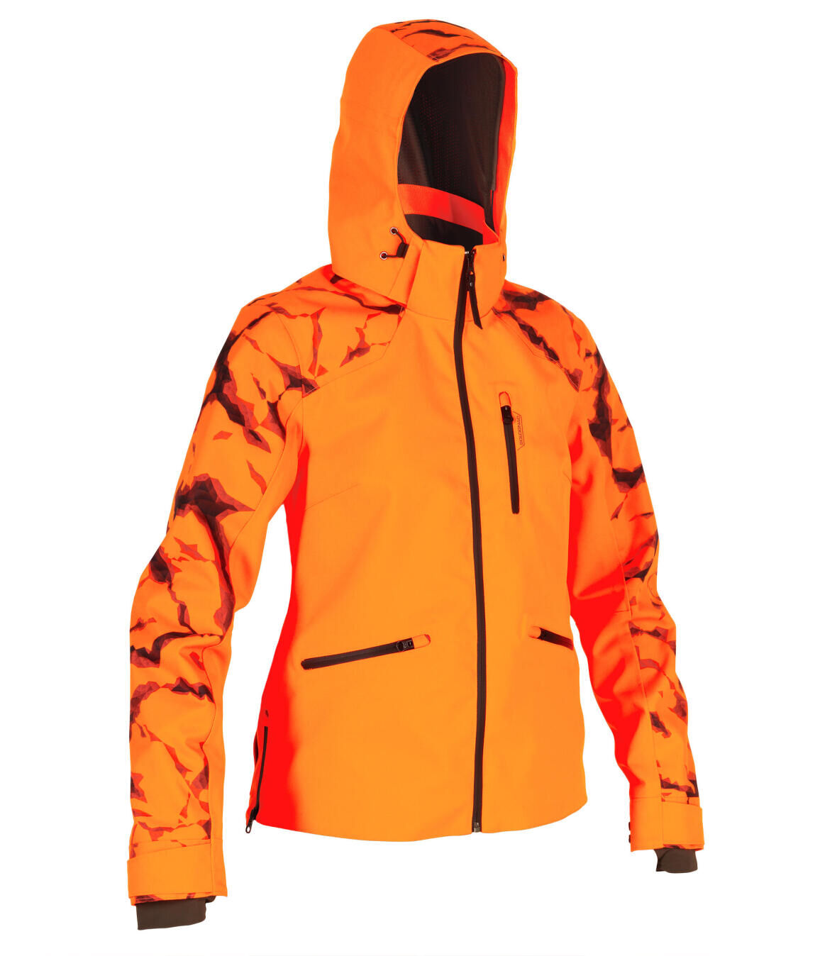 Veste fluo, certifié EPI imperméable et résistante avec ouvertures latérales apportant aisance de mouvements et facilité d'accès à la dague, conçu pour la traque active du grand gibier.