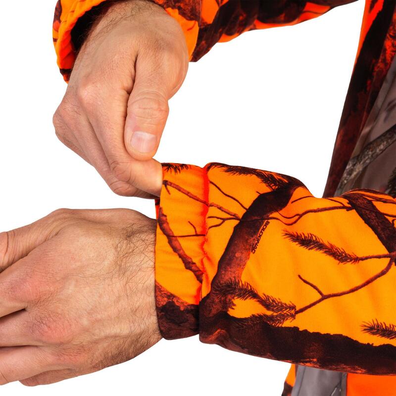 VESTE CHASSE IMPERMÉABLE CHAUDE SILENCIEUSE CAMO FLUO POSTE 100