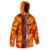 Fluokamuflažna tiha i topla vodootporna jakna za lov 100