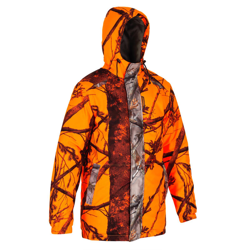 Jagdjacke Regenjacke 100 warm geräuscharm Camouflage/orange 