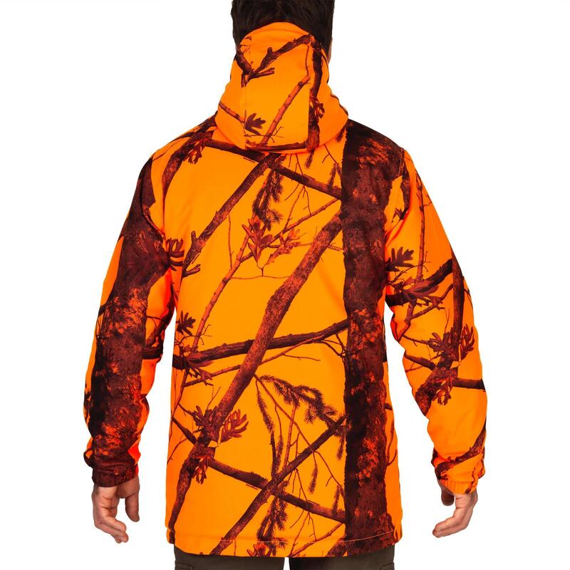 Chaqueta caza 100 Cálida impermeable camuflaje Solognac Hombre naranja fluo