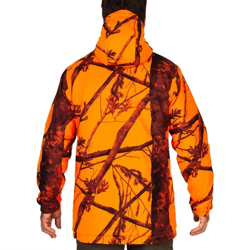 Jagdjacke Regenjacke 100 warm geräuscharm Camouflage/orange 