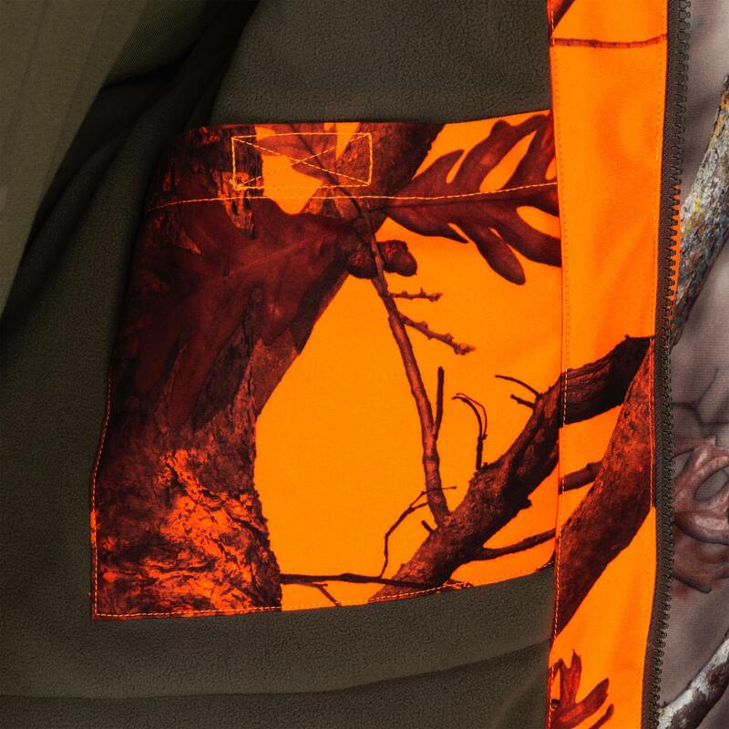 Jagdjacke Regenjacke 100 warm geräuscharm Camouflage/orange 