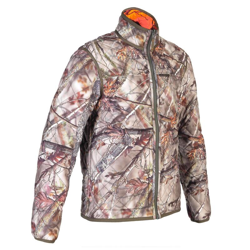 VESTE CHASSE REVERSIBLE SILENCIEUSE CAMOUFLAGE/CAMOUFLAGE FLUO