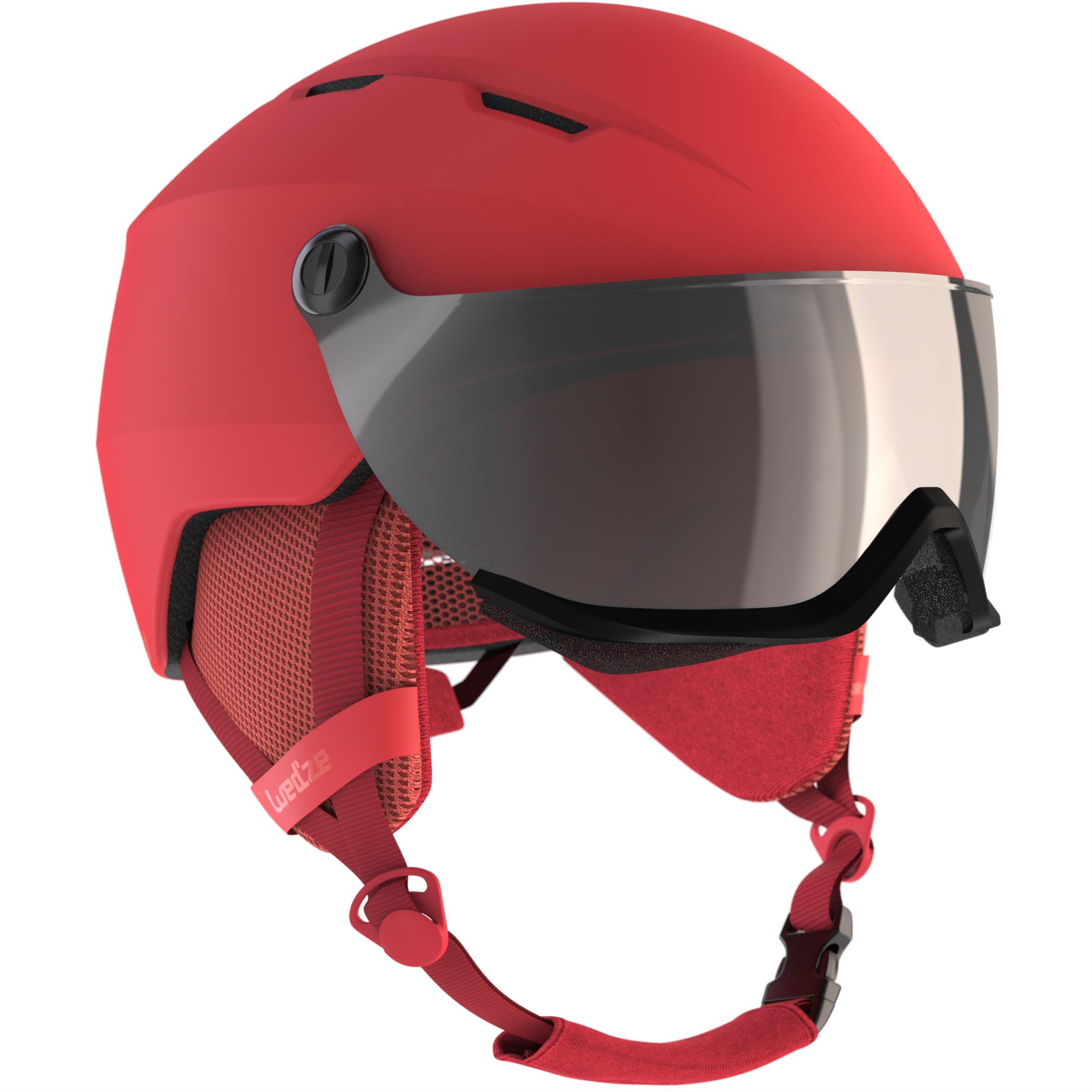 WEDZE ADULTS' DOWNHILL SKI HELMET WITH VISOR H350 - CORAL