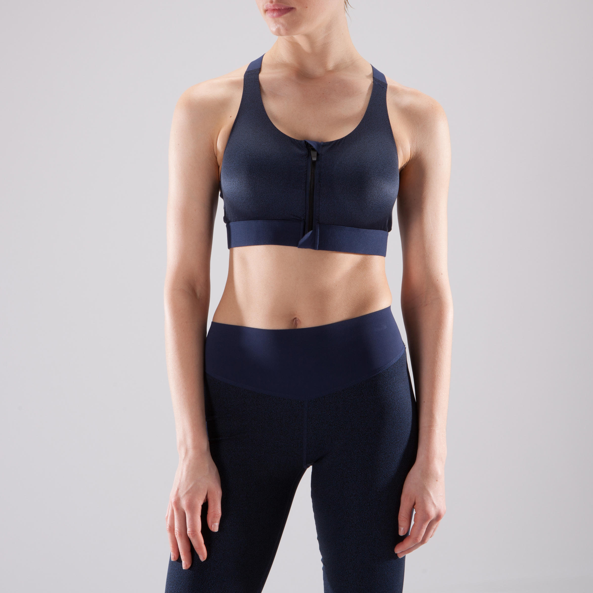 

Women'S High-Impact Zip-Up Cardio Fitness Sports Bra - Black/Blue