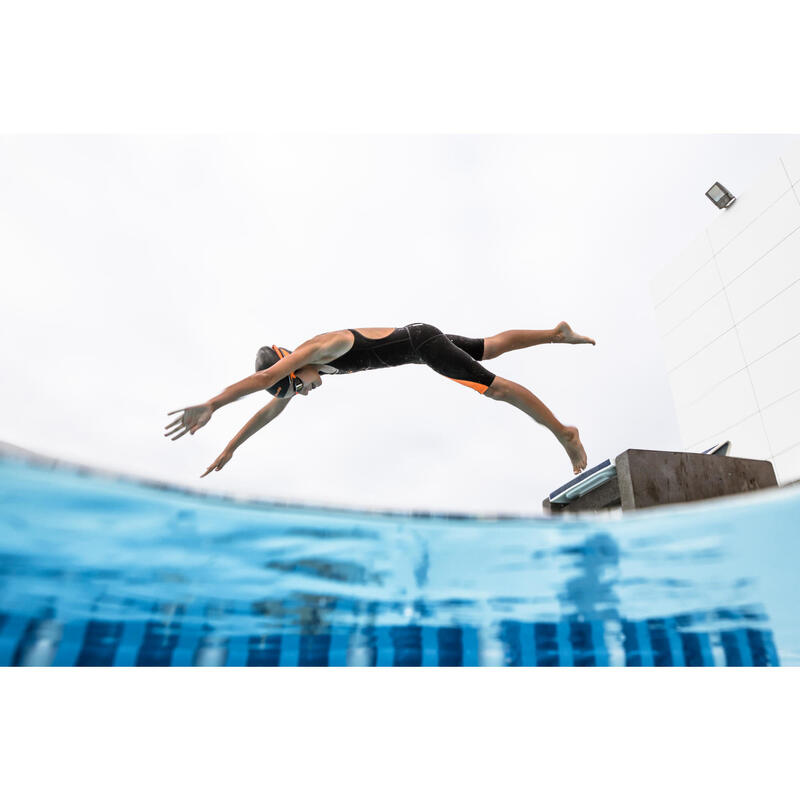 Combinaison de compétition de natation fina fille orange noir