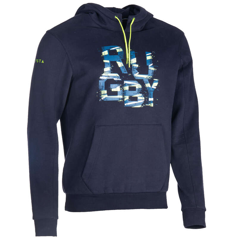 APPAREL RAINY WEATHER RUGBY MEN Rugby - R100 Hooded Sweatshirt - Blue OFFLOAD - Rugby Clothing