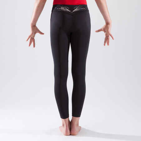 Girls' Artistic Gymnastics Leggings - Black/Sequins