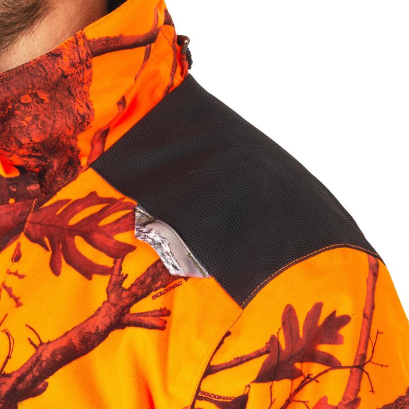 Chaqueta Caza Solognac 500 Hombre Impermeable Calida Camuflaje Naranja Fluo