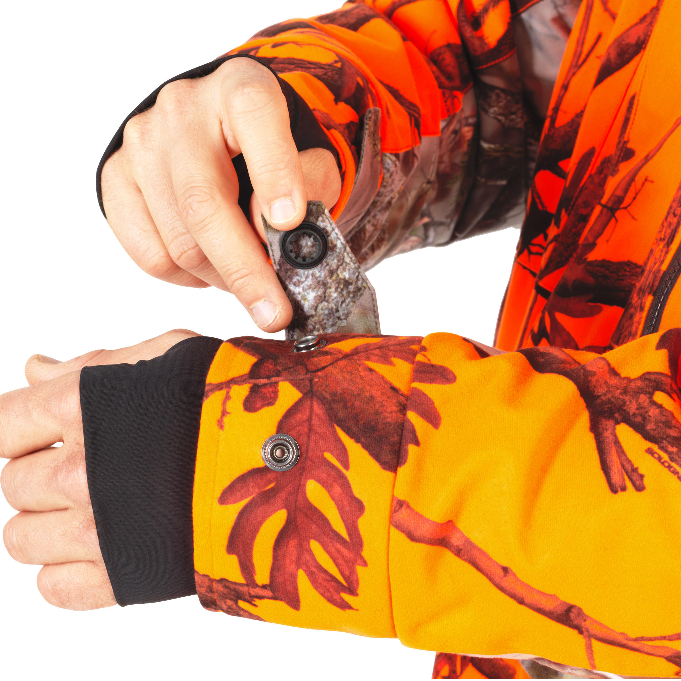 Chaqueta Caza Solognac 500 Hombre Impermeable Calida Camuflaje Naranja Fluo 2/5