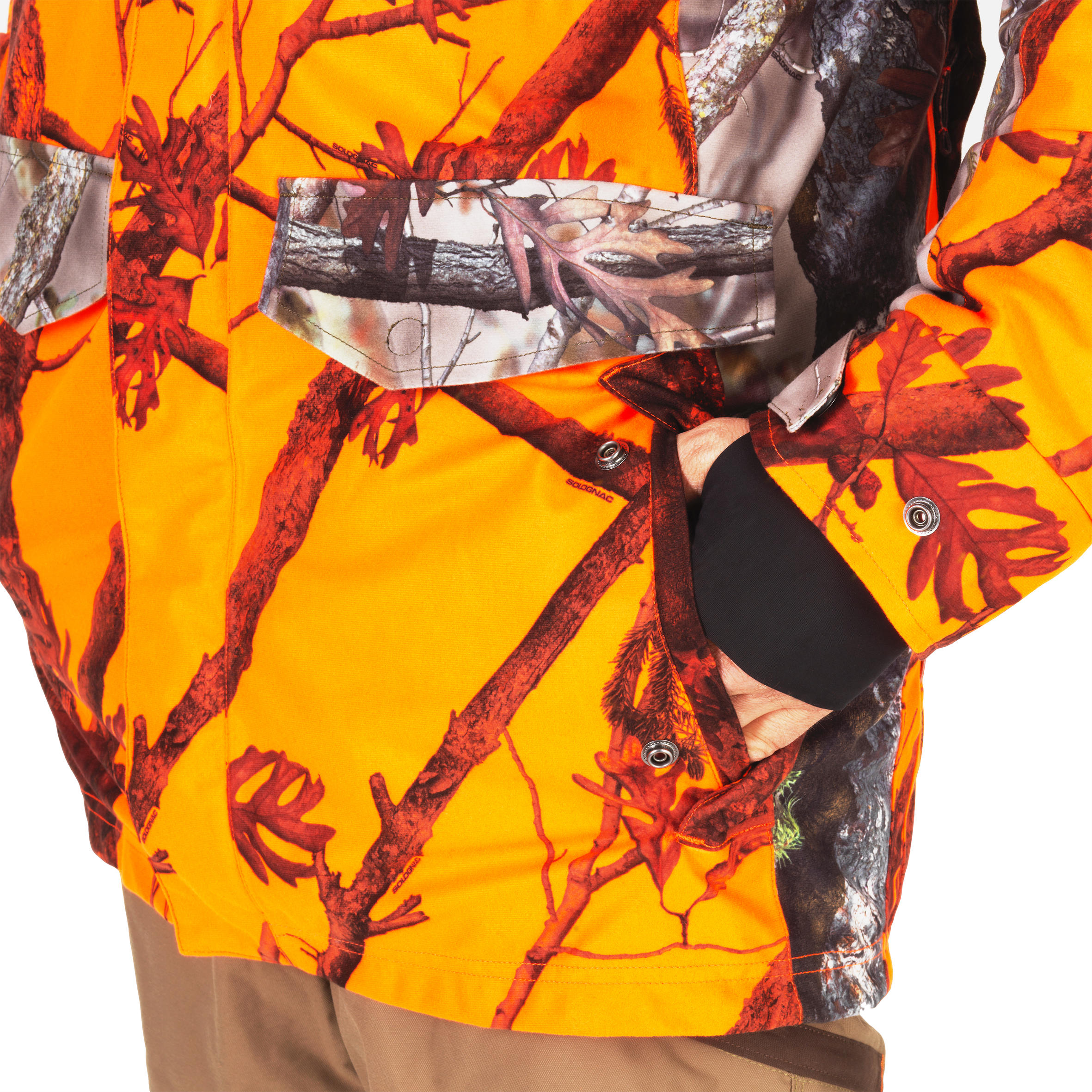 Jagdjacke Regenjacke 500 warm geräuscharm Camouflage/orange  7/13