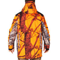 Fluokamuflažna tiha i topla vodootporna jakna za lov 500