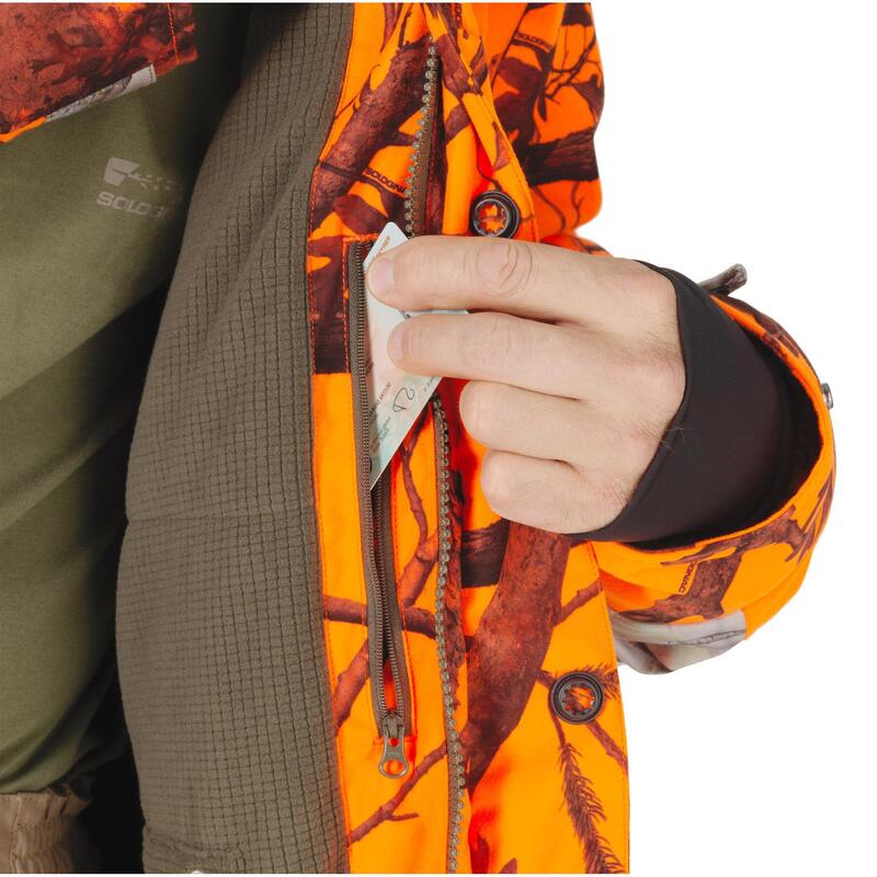 Chaqueta Caza Solognac 500 Hombre Impermeable Calida Camuflaje Naranja Fluo