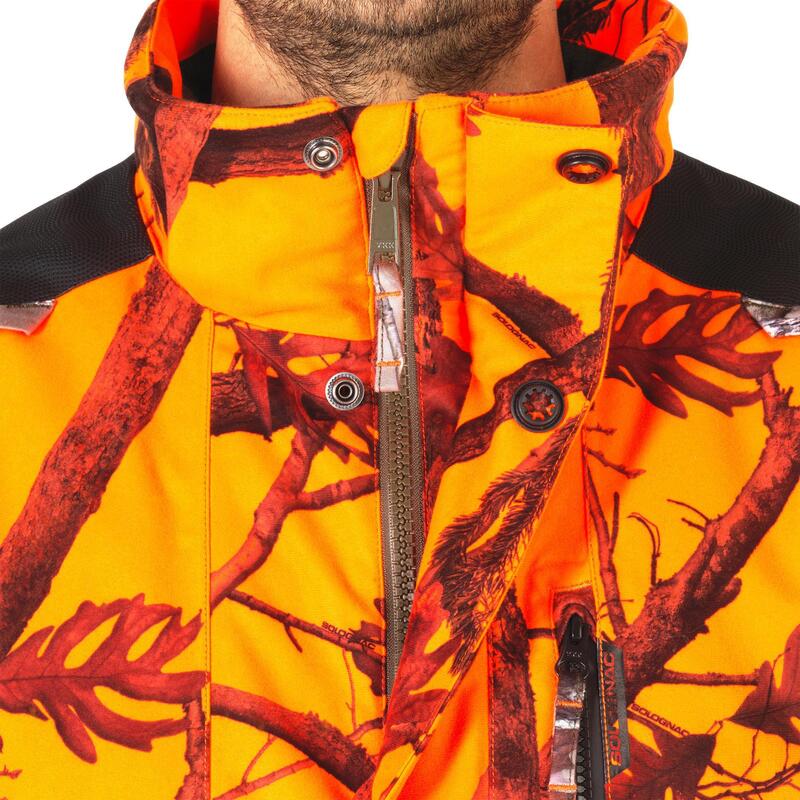 Jagdjacke Regenjacke 500 warm geräuscharm Camouflage/orange 