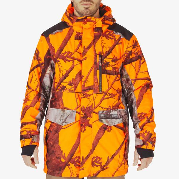 SOLOGNAC Chaqueta Caza Solognac 500 Hombre Impermeable Calida Camuflaje Naranja Fluo