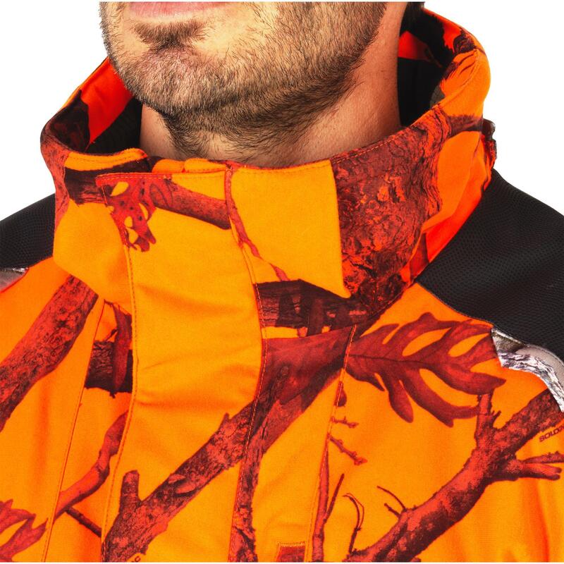 Chaqueta Caza Solognac 500 Hombre Impermeable Calida Camuflaje Naranja Fluo