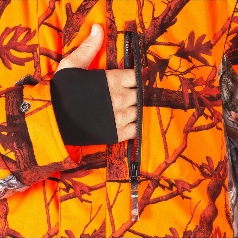VESTE CHASSE POSTE IMPERMEABLE CHAUDE SILENCIEUSE CAMO FLUO 500