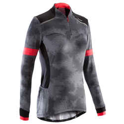 500 Women's Long-Sleeved Road Cycling Jersey - Black/Pink