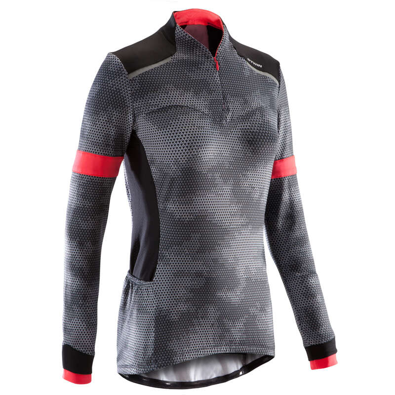 WOMAN MID SEASON CYCLING GARMENT Clothing - Triban 500 Women's Long-Sleeved Jersey - Black TRIBAN - By Sport
