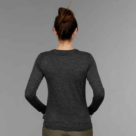Women's Trekking Merino Wool T-Shirt - TRAVEL 100 Grey
