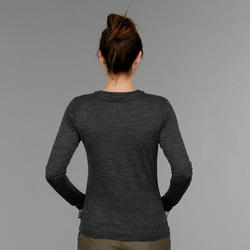 T-shirt laine mérinos de trek voyage - TRAVEL 100 gris femme