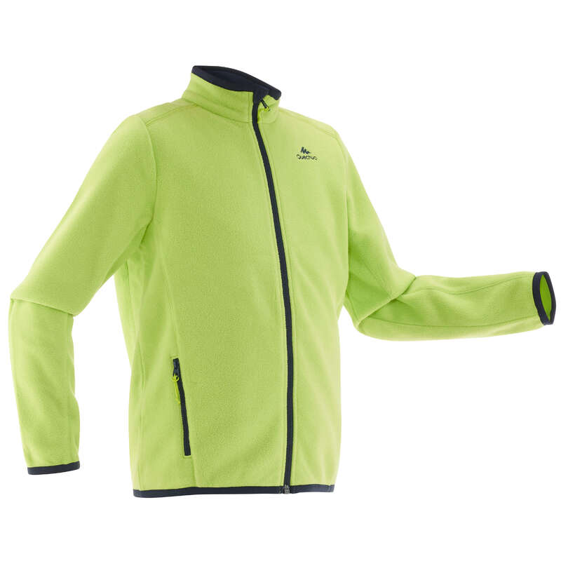 CHILDREN MOUNTAIN HIKING FLEECES, SOFT Hiking - BOYS' MH150 GREEN FLEECE QUECHUA - Hiking Clothes