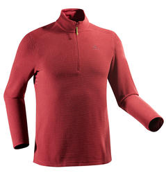 เสื้อผ้าฟลีซผู้ชายสำหรับใส่เดินป่าบนภูเขารุ่น MH500 (สีแดง Burgundy)