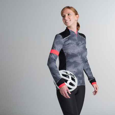 500 Women's Long-Sleeved Road Cycling Jersey - Black/Pink