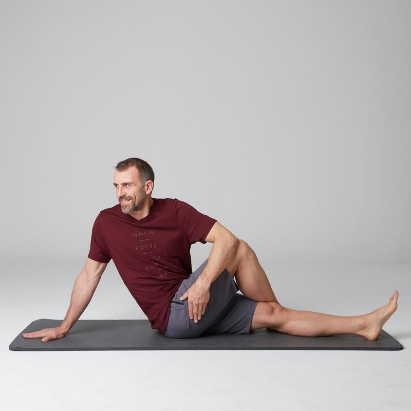 520 V Yaka Pilates Tisortu Erkek Bordo Baskili Domyos By Decathlon