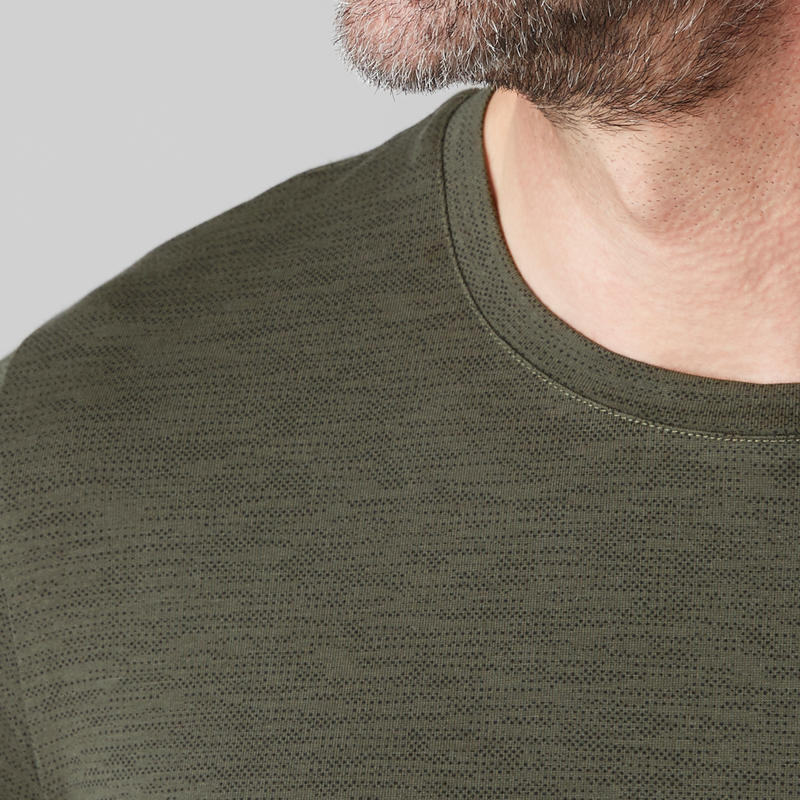 500 Regular Fit Stretching T Shirt Khaki Aop Domyos By Decathlon