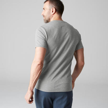 500 Slim-Fit V-Neck Pilates & Gentle Gym T-Shirt - Light Grey
