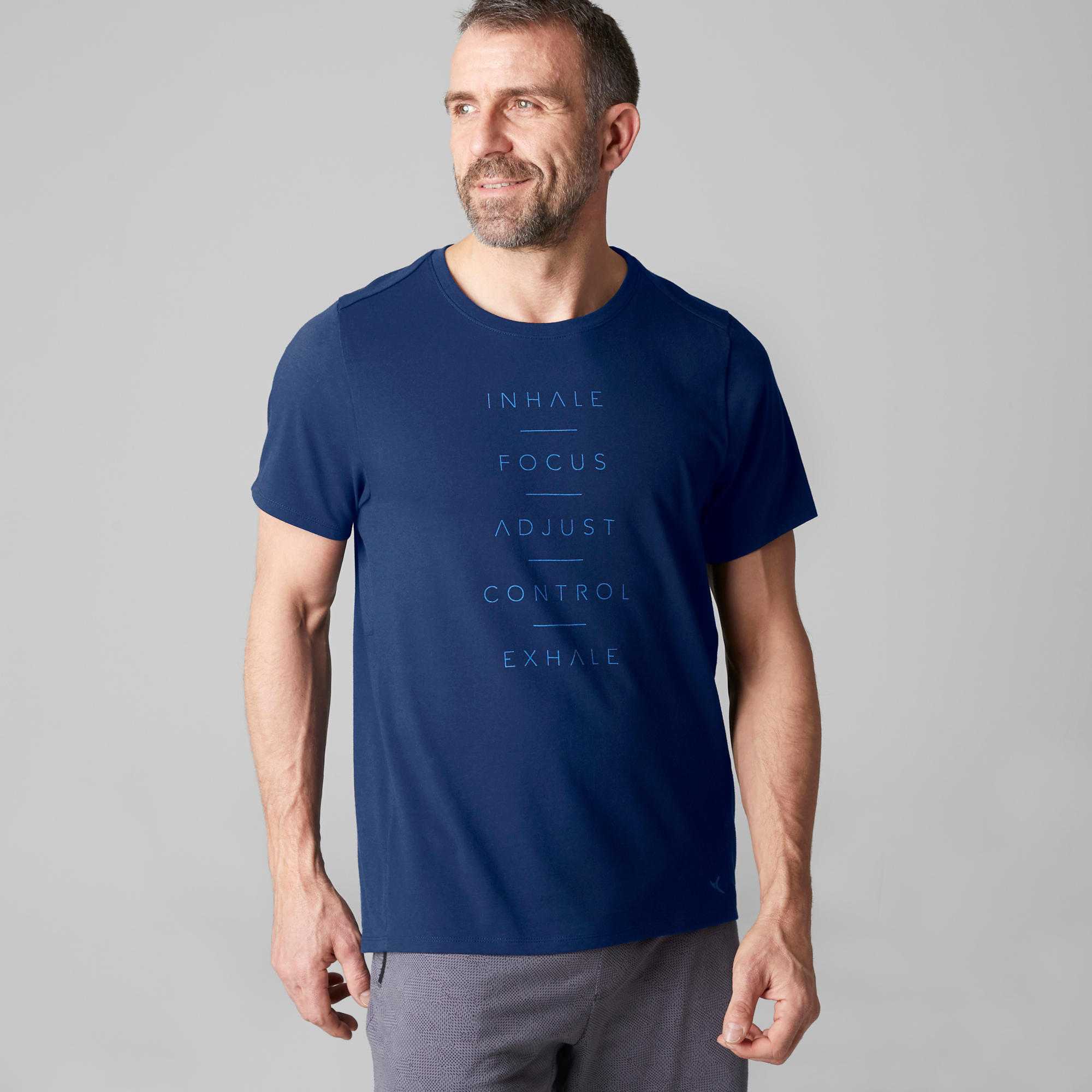 

520 Regular-Fit Crew Neck Stretching & Pilates T-Shirt - Navy Blue Print