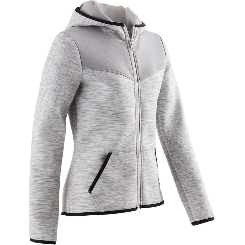 DOMYOS 500 Spacer Girls' Gym Jacket Grey Decathlon