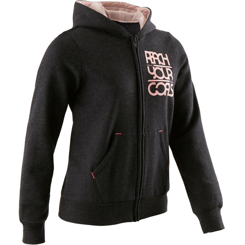 500 Girls' Brushed Jersey Gym Jacket - Grey 500 Girls' Brushed Jersey Gym Jacket - Grey