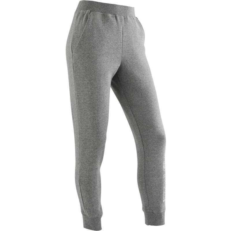 DOMYOS 500 Girls' Jersey Gym Bottoms Light Grey Print...