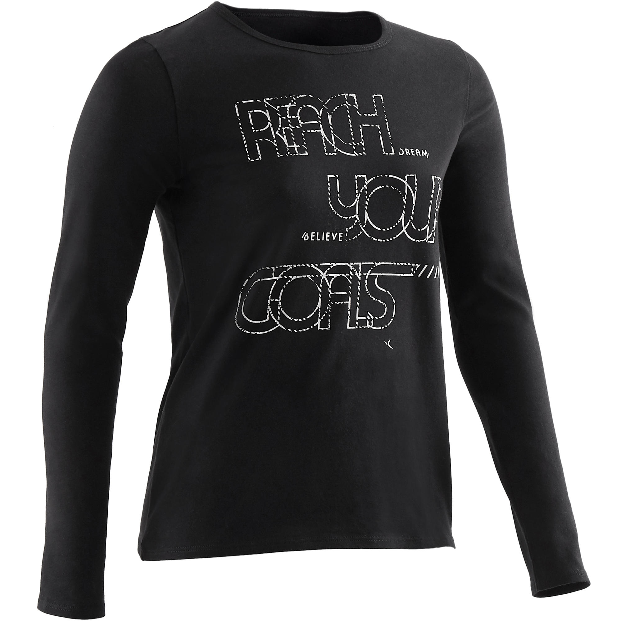 Langarmshirt 100 Gym Kinder Schwarz Bedruckt Domyos By Decathlon