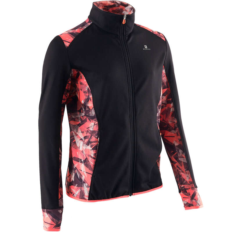 DOMYOS S900 Girls' Gym Jacket Black Print Decathlon