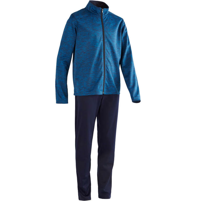 DOMYOS Gym'y Boys' Gym Tracksuit Blue Print Decathlon