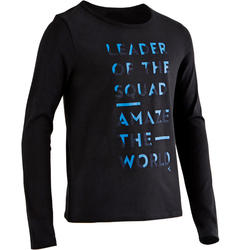 T-Shirt manches longues 100 Gym garçon noir imprimé