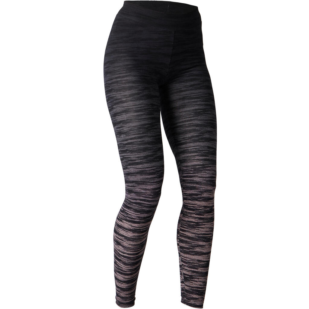 FIT+ 500 Women's Slim-Fit Gym Stretching Leggings - Black/Grey AOP