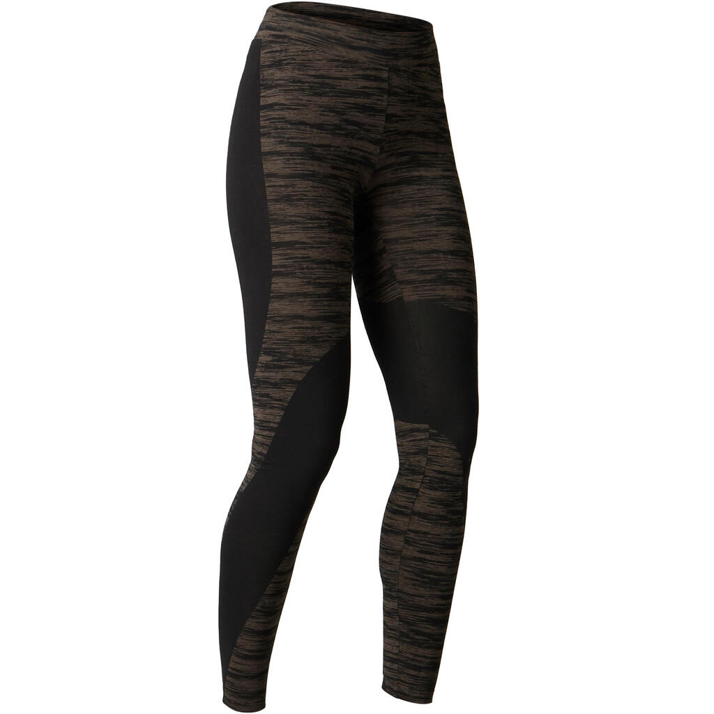 Leggings Fit+ 500 Slim Gym Stretching Damen schwarz/khaki
