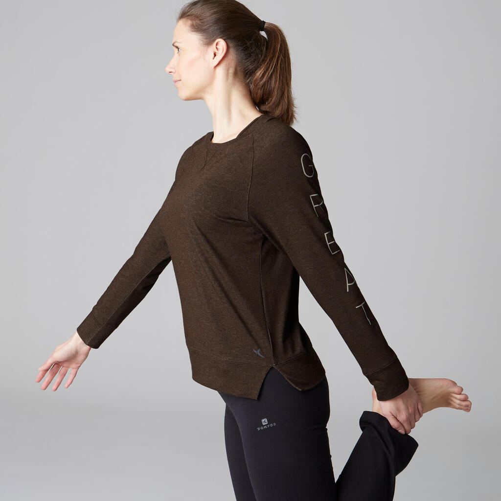 Langarmshirt Fitness Baumwolle dehnbar Damen 