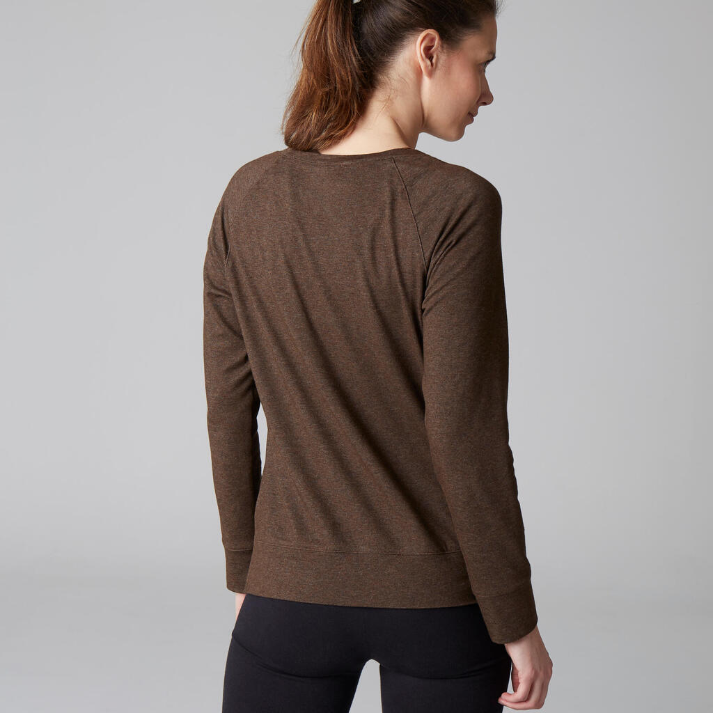 Langarmshirt Fitness Baumwolle dehnbar Damen 