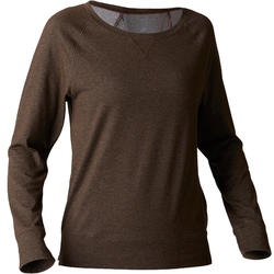 T-shirt 500 manches longues Gym Stretching femme kaki chiné print