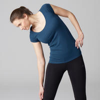 T-shirt 500 slim Gym Stretching femme bleu foncé
