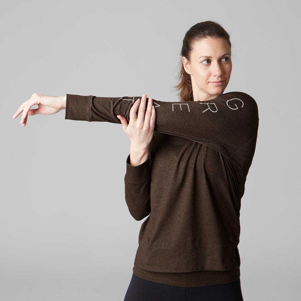 Langarmshirt Fitness Baumwolle dehnbar Damen 