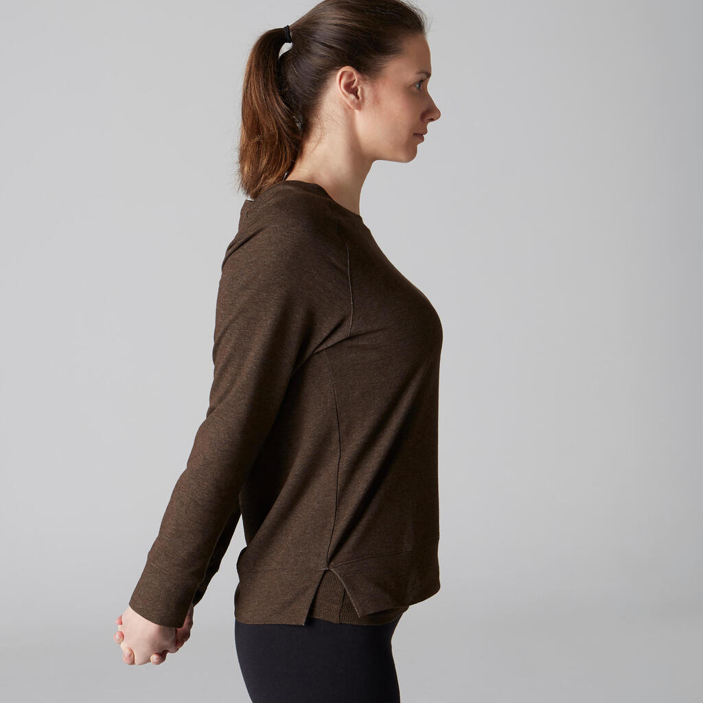 Langarmshirt Fitness Baumwolle dehnbar Damen 